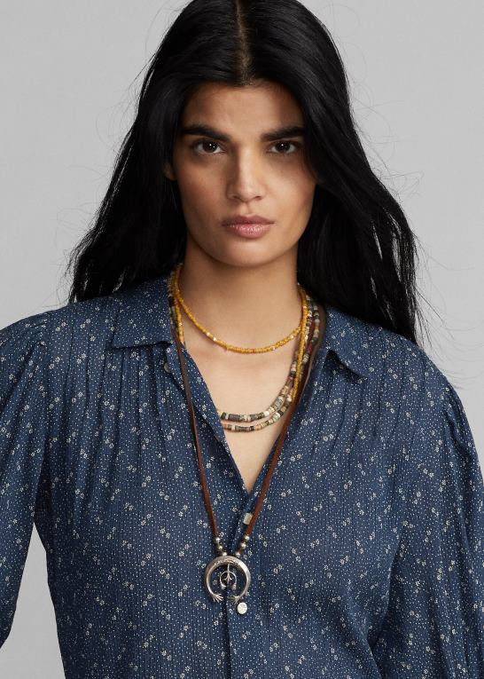 blå Kvinder Ralph Lauren blomstret krøllet voilebluse i bomuld Z426B3652