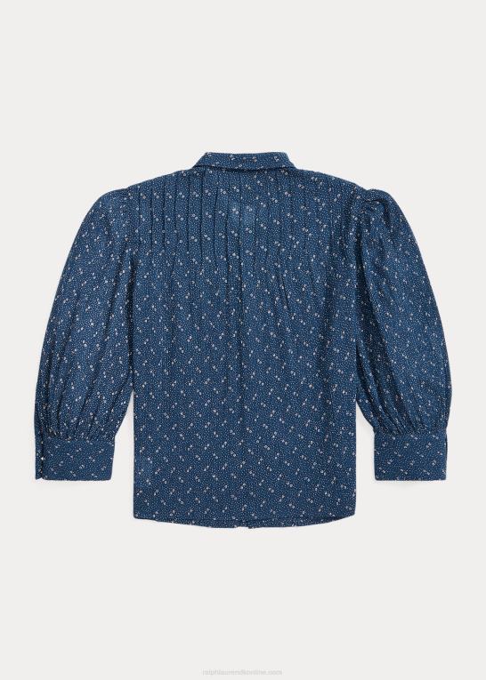 blå Kvinder Ralph Lauren blomstret krøllet voilebluse i bomuld Z426B3652