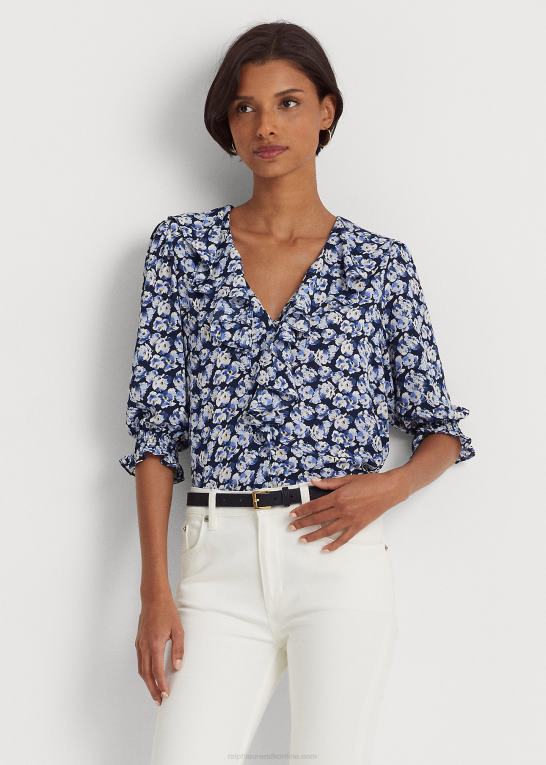 blå multi Kvinder Ralph Lauren blomstret crepe bluse Z426B4064