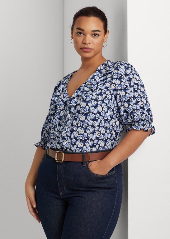 blå multi Kvinder Ralph Lauren blomstret crepe bluse Z426B4666