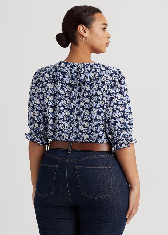 blå multi Kvinder Ralph Lauren blomstret crepe bluse Z426B4666