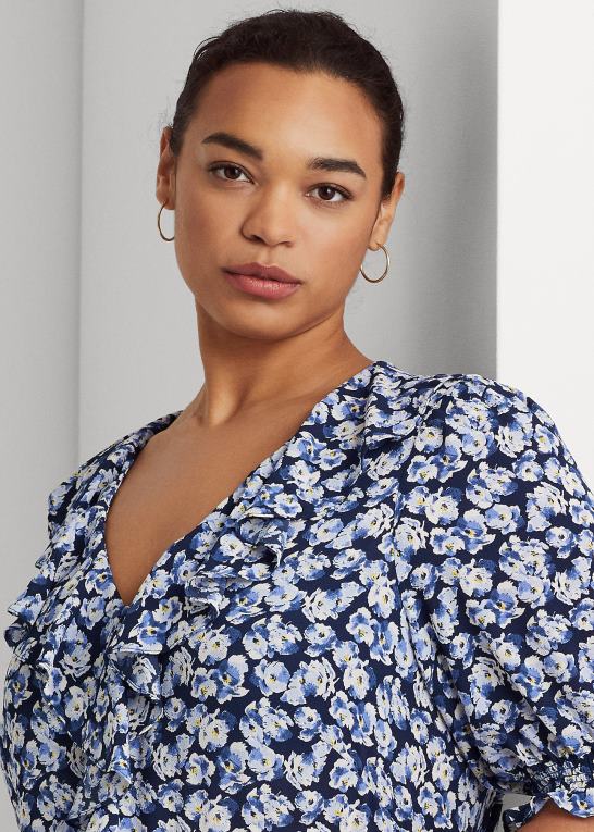 blå multi Kvinder Ralph Lauren blomstret crepe bluse Z426B4666