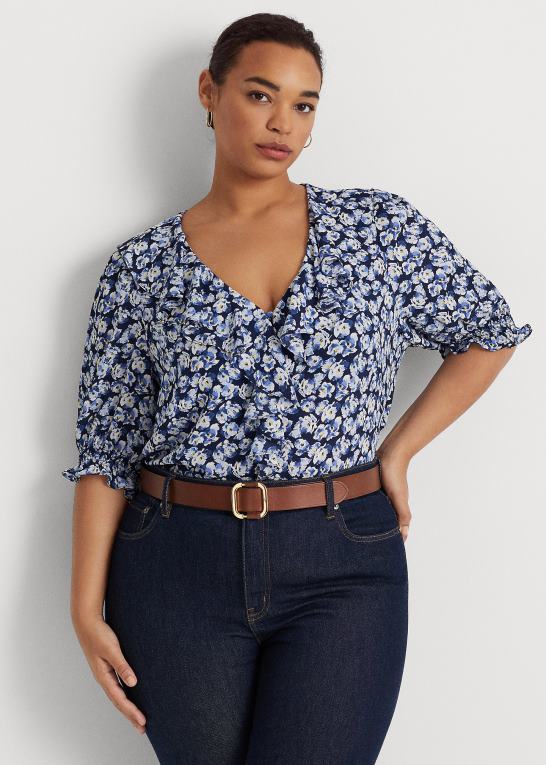 blå multi Kvinder Ralph Lauren blomstret crepe bluse Z426B4666