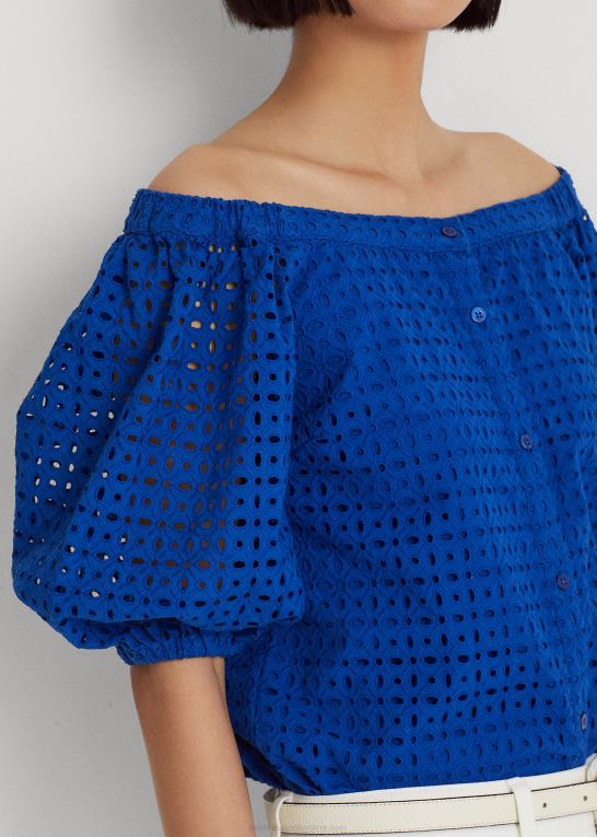 blå saturn Kvinder Ralph Lauren bluse i bomuldsøje Z426B3914
