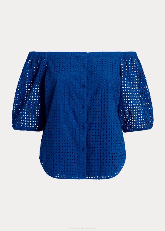 blå saturn Kvinder Ralph Lauren bluse i bomuldsøje Z426B4568