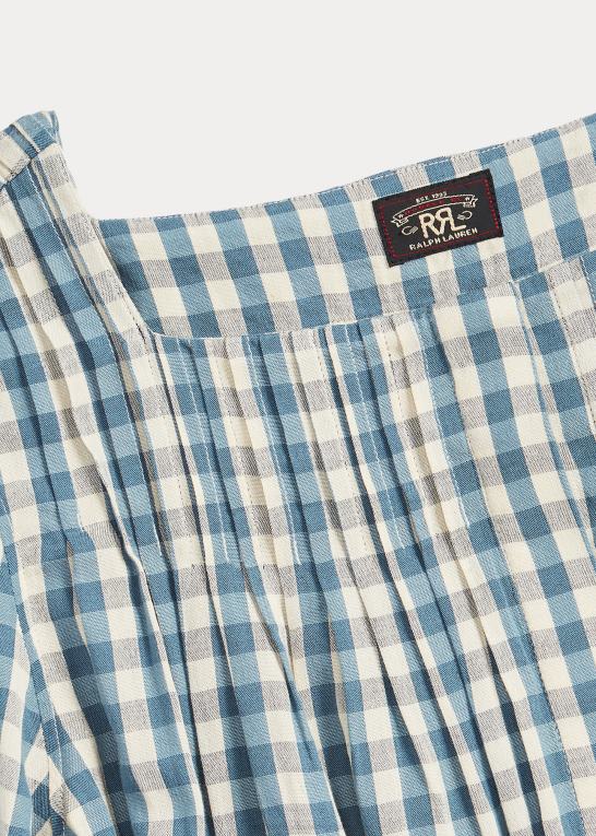 creme/blå Kvinder Ralph Lauren gingham voile peplum bluse Z426B3637
