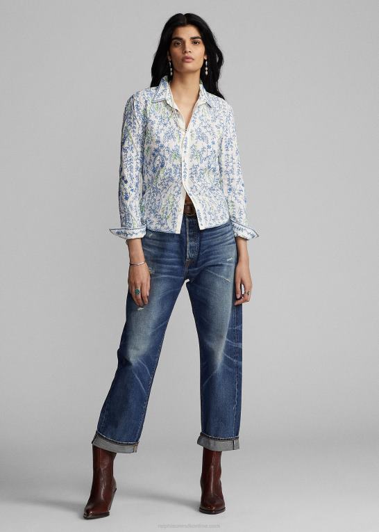 creme/multi Kvinder Ralph Lauren blomsterbroderet bluse i bomuld Z426B3644