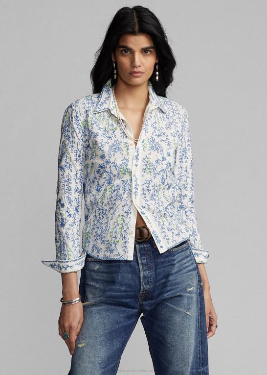 creme/multi Kvinder Ralph Lauren blomsterbroderet bluse i bomuld Z426B3644