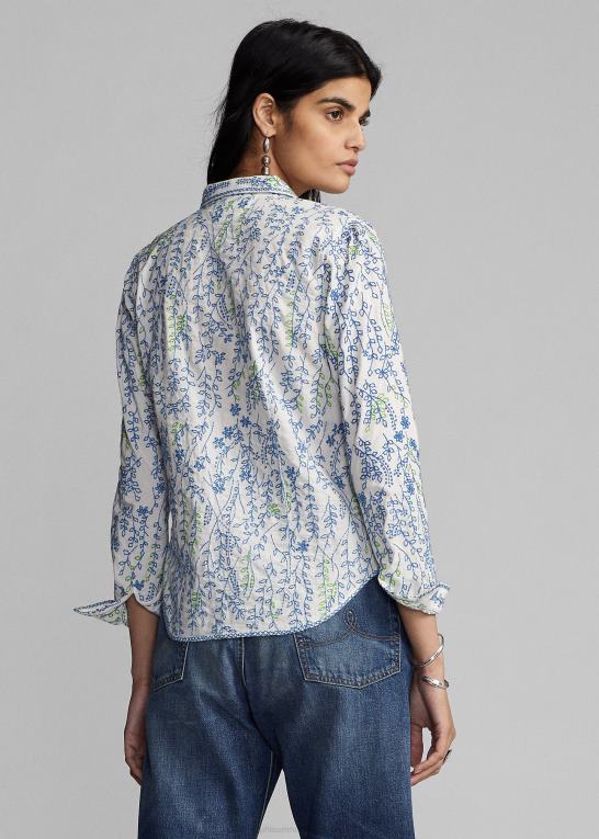 creme/multi Kvinder Ralph Lauren blomsterbroderet bluse i bomuld Z426B3644