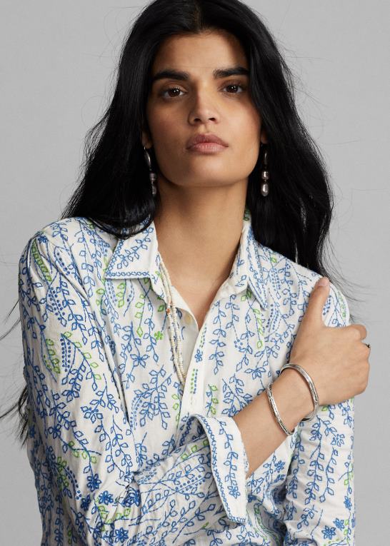 creme/multi Kvinder Ralph Lauren blomsterbroderet bluse i bomuld Z426B3644