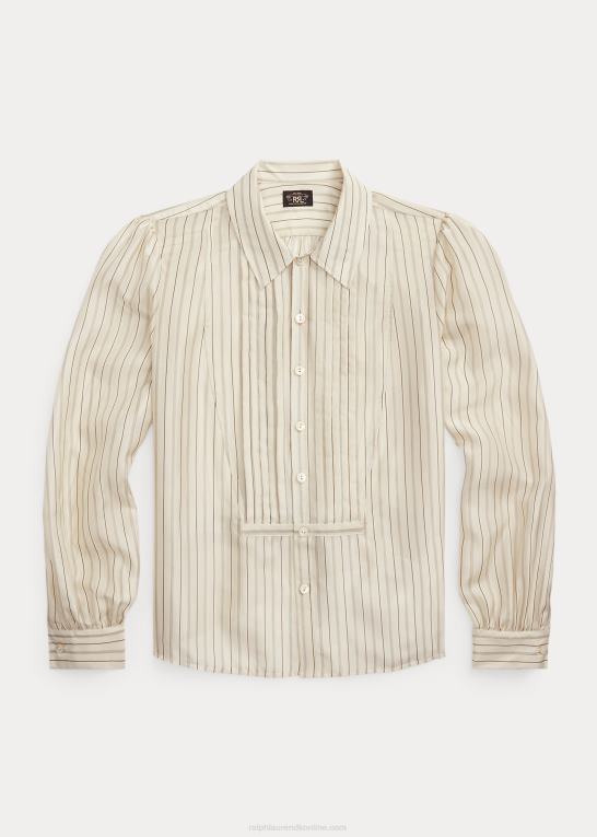 creme/sort Kvinder Ralph Lauren stribet silke tie-back bluse Z426B3633