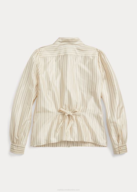 creme/sort Kvinder Ralph Lauren stribet silke tie-back bluse Z426B3633