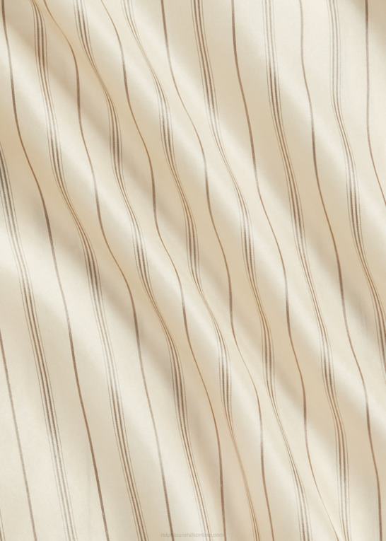 creme/sort Kvinder Ralph Lauren stribet silke tie-back bluse Z426B3633