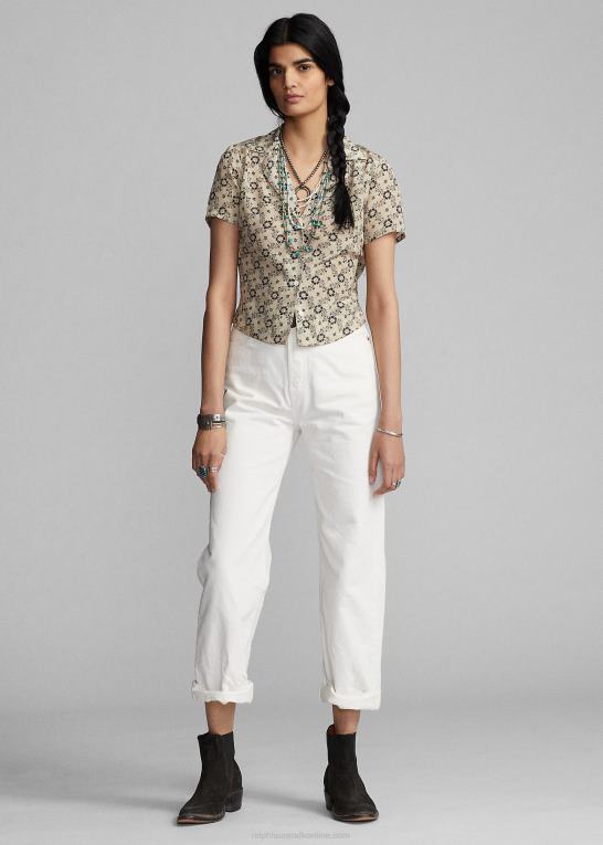ecru/sort Kvinder Ralph Lauren blomstret silke crepe bluse Z426B3627