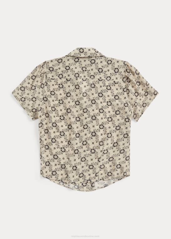 ecru/sort Kvinder Ralph Lauren blomstret silke crepe bluse Z426B3627