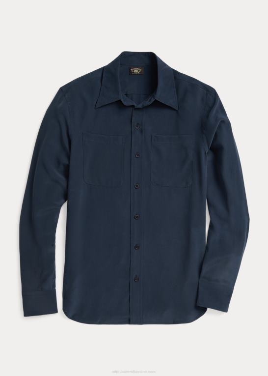 flåde Kvinder Ralph Lauren silke crepe bluse Z426B3662