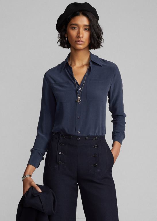 flåde Kvinder Ralph Lauren silke crepe bluse Z426B3662