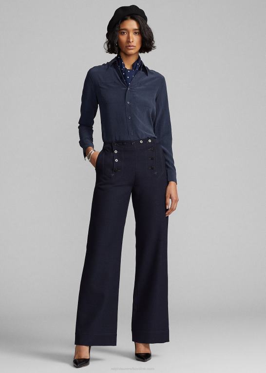 flåde Kvinder Ralph Lauren silke crepe bluse Z426B3662