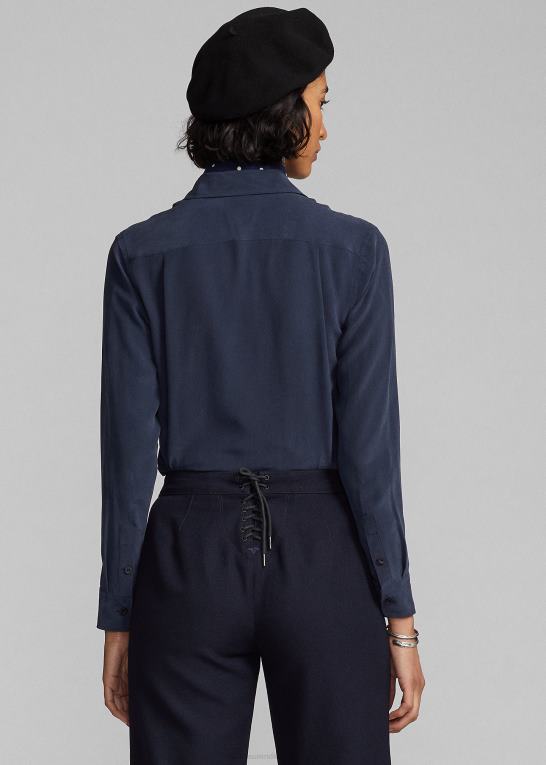flåde Kvinder Ralph Lauren silke crepe bluse Z426B3662