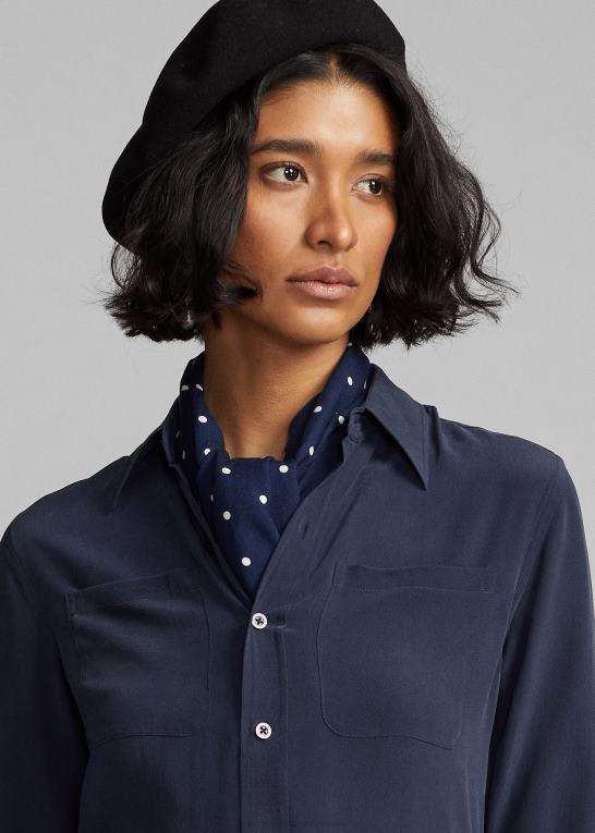 flåde Kvinder Ralph Lauren silke crepe bluse Z426B3662