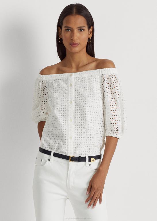 hvid Kvinder Ralph Lauren bluse i bomuldsøje Z426B3915