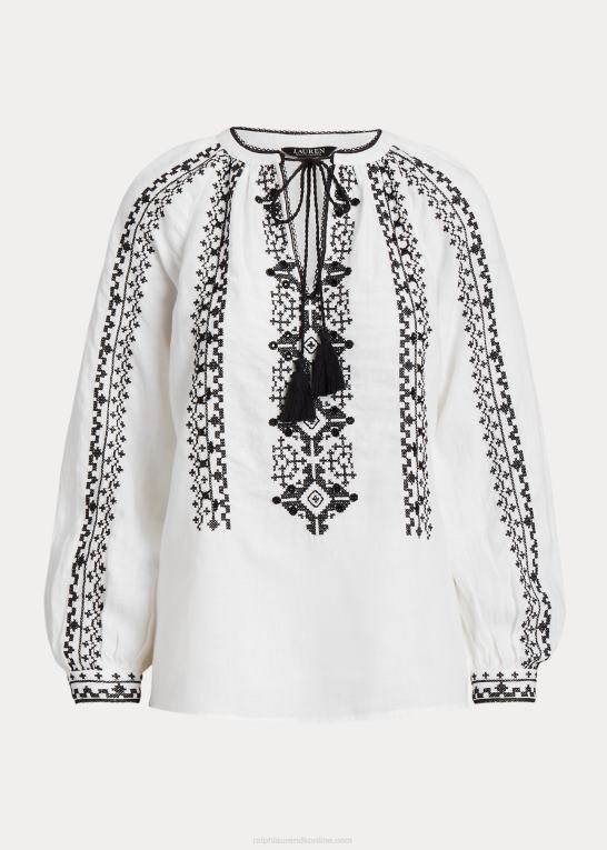 hvid sort Kvinder Ralph Lauren broderet hørbluse Z426B4318