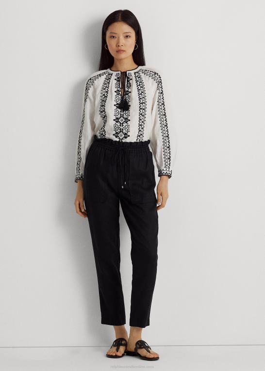 hvid sort Kvinder Ralph Lauren broderet hørbluse Z426B4318