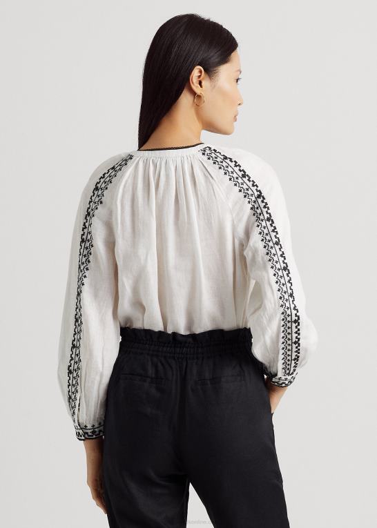 hvid sort Kvinder Ralph Lauren broderet hørbluse Z426B4318