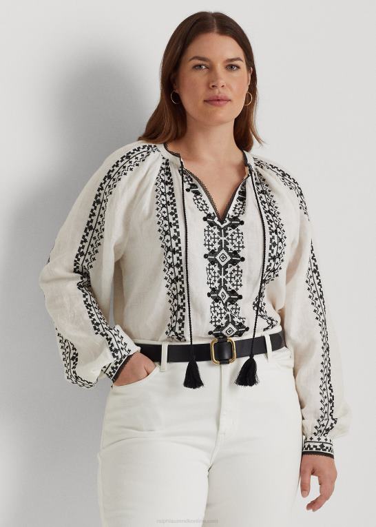 hvid sort Kvinder Ralph Lauren broderet hørbluse Z426B4561