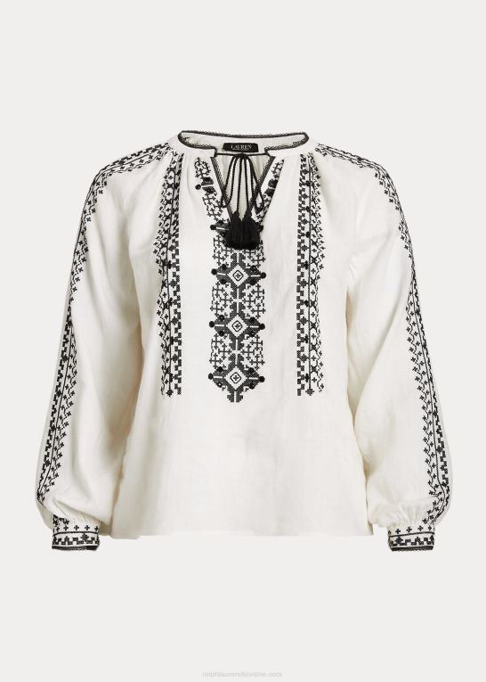 hvid sort Kvinder Ralph Lauren broderet hørbluse Z426B4561