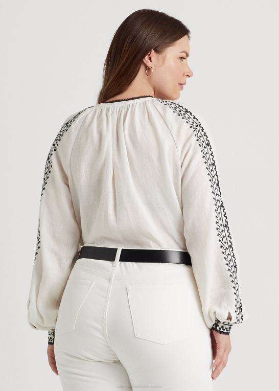 hvid sort Kvinder Ralph Lauren broderet hørbluse Z426B4561