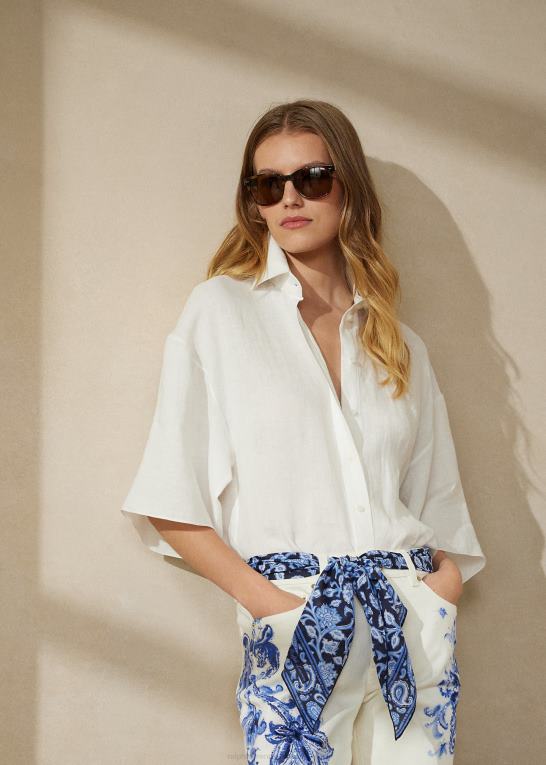 keramisk hvid Kvinder Ralph Lauren soloman bluse i hør Z426B9316