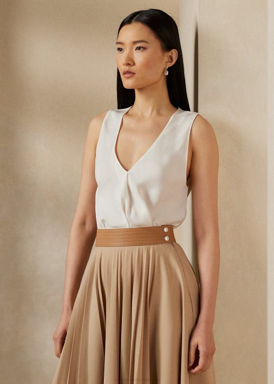 lux creme Kvinder Ralph Lauren gwinnett vasket satin bluse Z426B9266