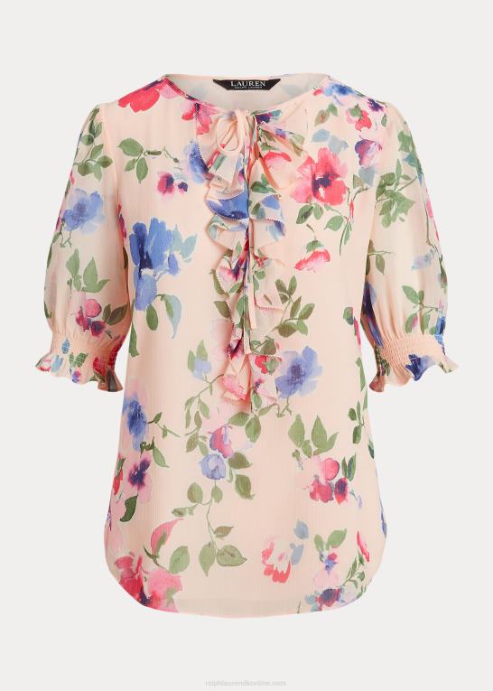 lyserød multi Kvinder Ralph Lauren blomstret crinkle georgette bluse Z426B4377