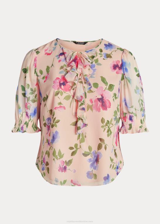 lyserød multi Kvinder Ralph Lauren blomstret crinkle georgette bluse Z426B4697