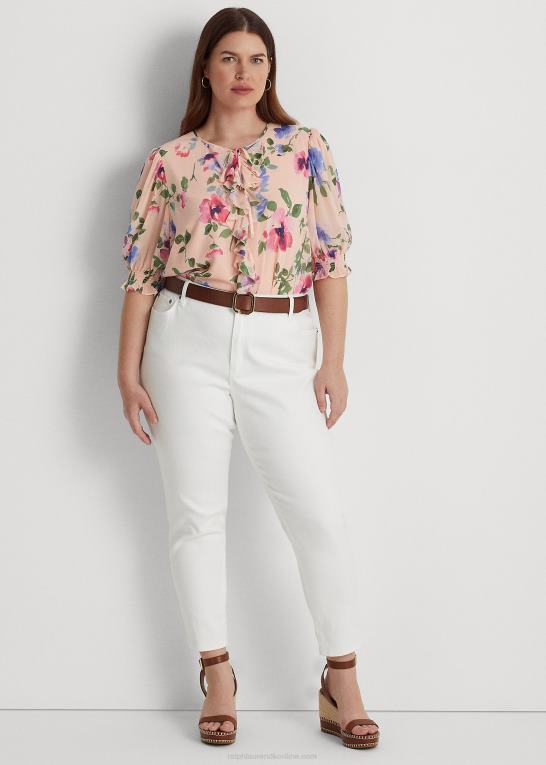lyserød multi Kvinder Ralph Lauren blomstret crinkle georgette bluse Z426B4697