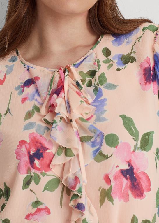 lyserød multi Kvinder Ralph Lauren blomstret crinkle georgette bluse Z426B4697