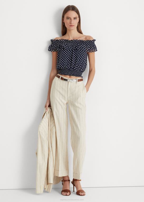 marineblå/creme Kvinder Ralph Lauren polkaprikket off-the-skulder bluse Z426B3961