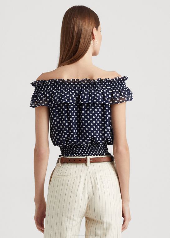 marineblå/creme Kvinder Ralph Lauren polkaprikket off-the-skulder bluse Z426B3961