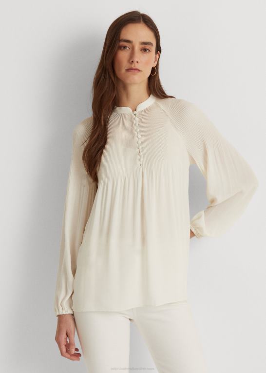 mascarpone creme Kvinder Ralph Lauren plisseret georgette bluse Z426B4183