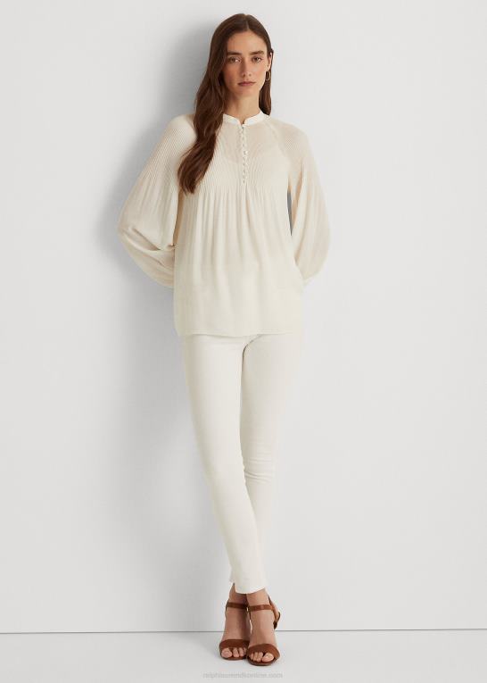 mascarpone creme Kvinder Ralph Lauren plisseret georgette bluse Z426B4183