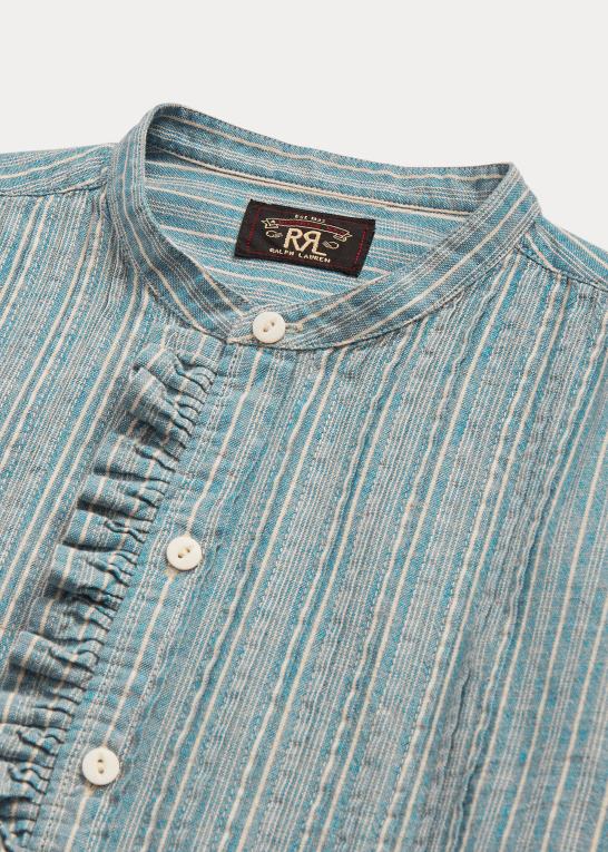 medium indigo/naturlig Kvinder Ralph Lauren stribet bluse med flæsekant Z426B3657