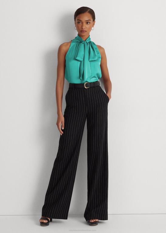 naturlig turkis Kvinder Ralph Lauren charmeuse ærmeløs bluse med bindeudskæring Z426B9525