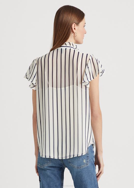 pergament creme/marine Kvinder Ralph Lauren stribet chiffonbluse med flæsekant Z426B3993