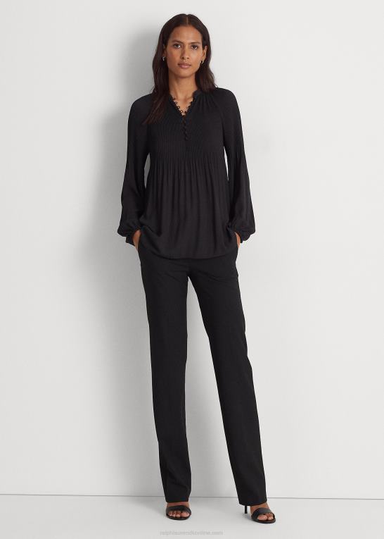sort Kvinder Ralph Lauren plisseret georgette bluse Z426B4184