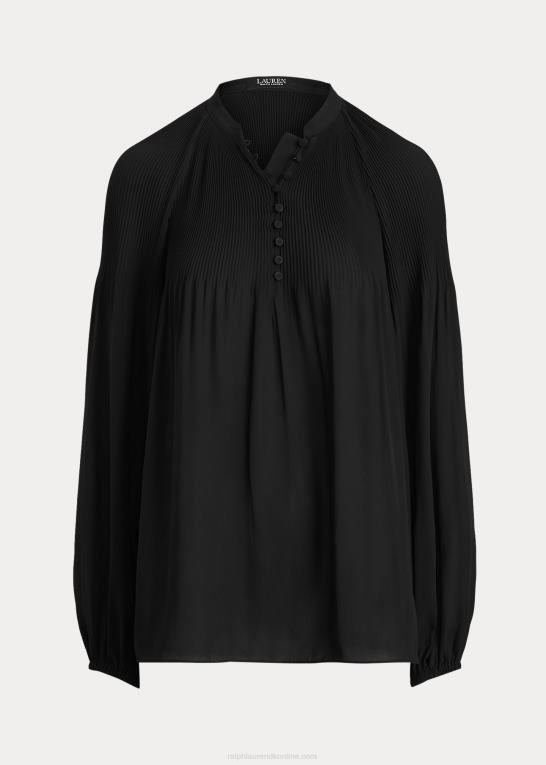 sort Kvinder Ralph Lauren plisseret georgette bluse Z426B4184
