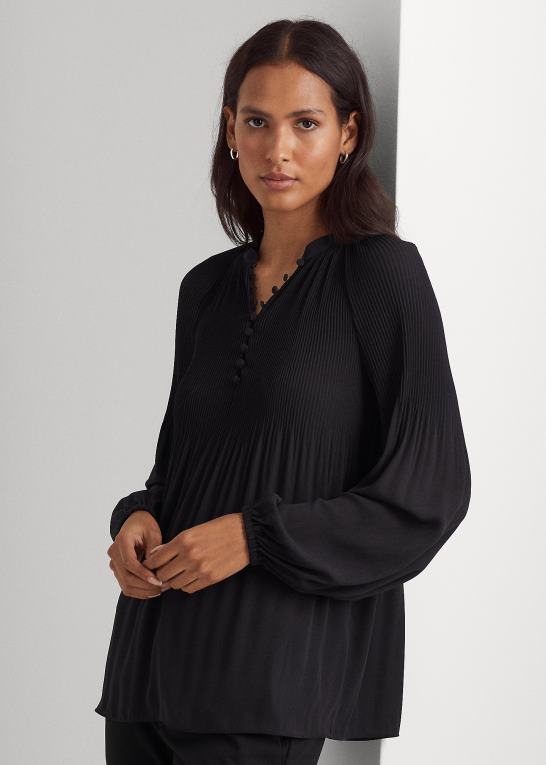 sort Kvinder Ralph Lauren plisseret georgette bluse Z426B4184