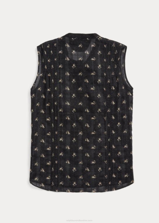 sort/creme Kvinder Ralph Lauren blomstret bomuldsjacquard ærmeløs bluse Z426B3629