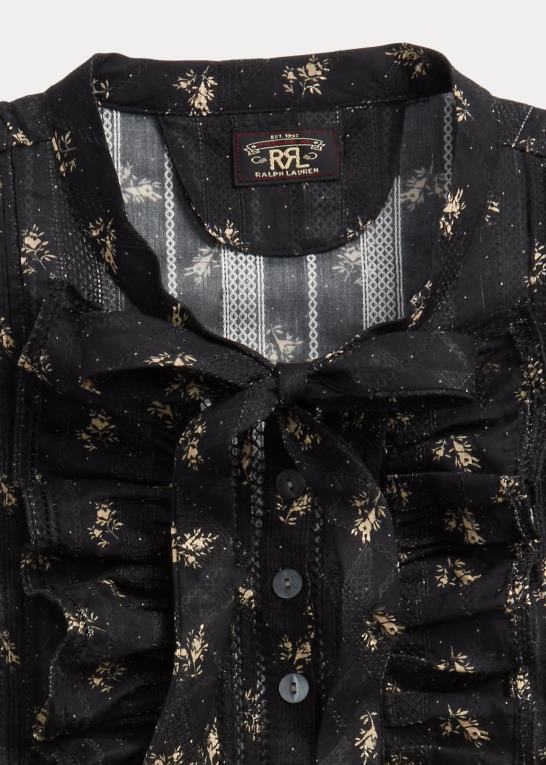 sort/creme Kvinder Ralph Lauren blomstret bomuldsjacquard ærmeløs bluse Z426B3629