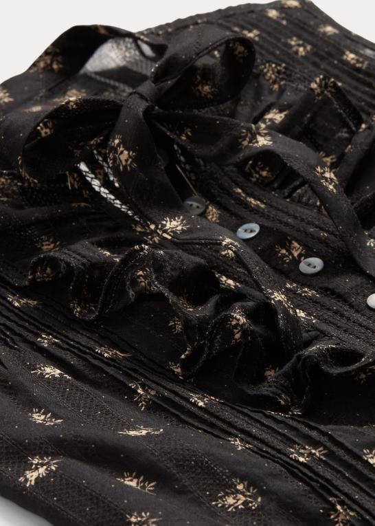 sort/creme Kvinder Ralph Lauren blomstret bomuldsjacquard ærmeløs bluse Z426B3629